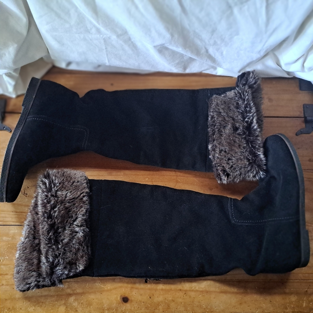 Sam Edelman Orlando Over the Knee Suede Boots Women's Size 7.5 Faux Fur Cuff